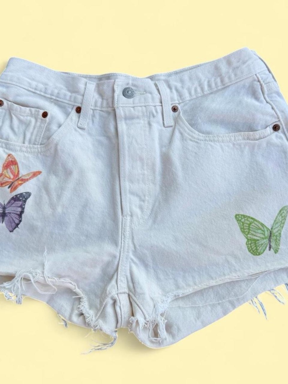 Levi's White Denim Shorts with Colorful Butterfly Prints